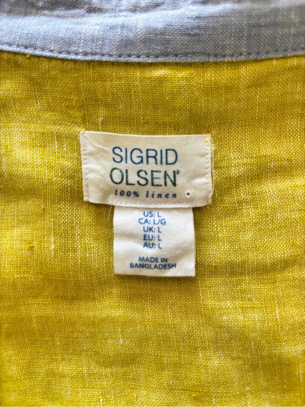 Sigrid Olsen L 100% Linen Yellow Mini Button Shirt Dress Cottagecore Coastal - Picture 6 of 8